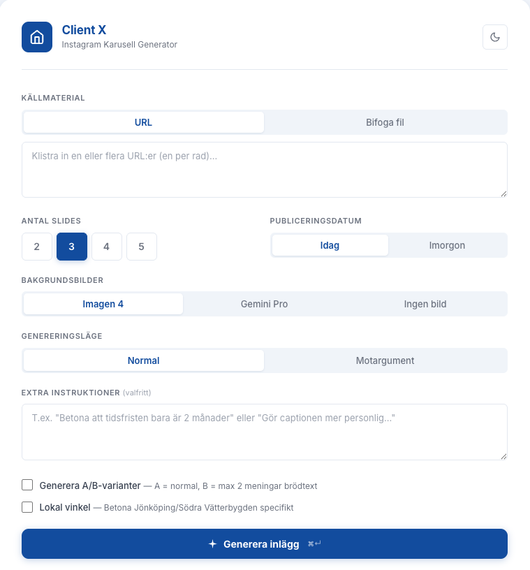 Instagram Carousel Generator app UI